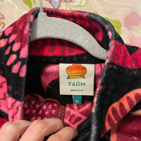 FARM RIO Black Tropical Magic Plush Velvet Bomber Jacket Back Pink - Picture 2 of 4